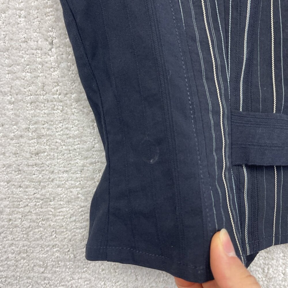 VTG Tailored Waistcoat Vest Dark Academia Steampunk Black Pin Stripe Wom Sz 6 - Picture 10 of 11